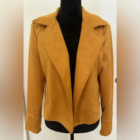 Philosophy Women’s Sz L Mustard Yellow Faux Leather Moto Style Jacket - NWT - Picture 1 of 7